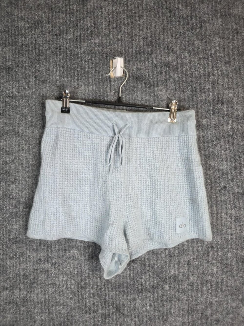 Alo Yoga Shorts Womens Medium Blue Cashmere Knit Drawstring Sweat Lounge Stains